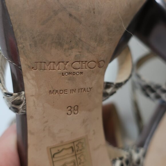 Authentic Jimmy Choo Pewter Python Suede Metallic Strap Ankle Zip Heels 39 US/9 - Picture 11 of 16